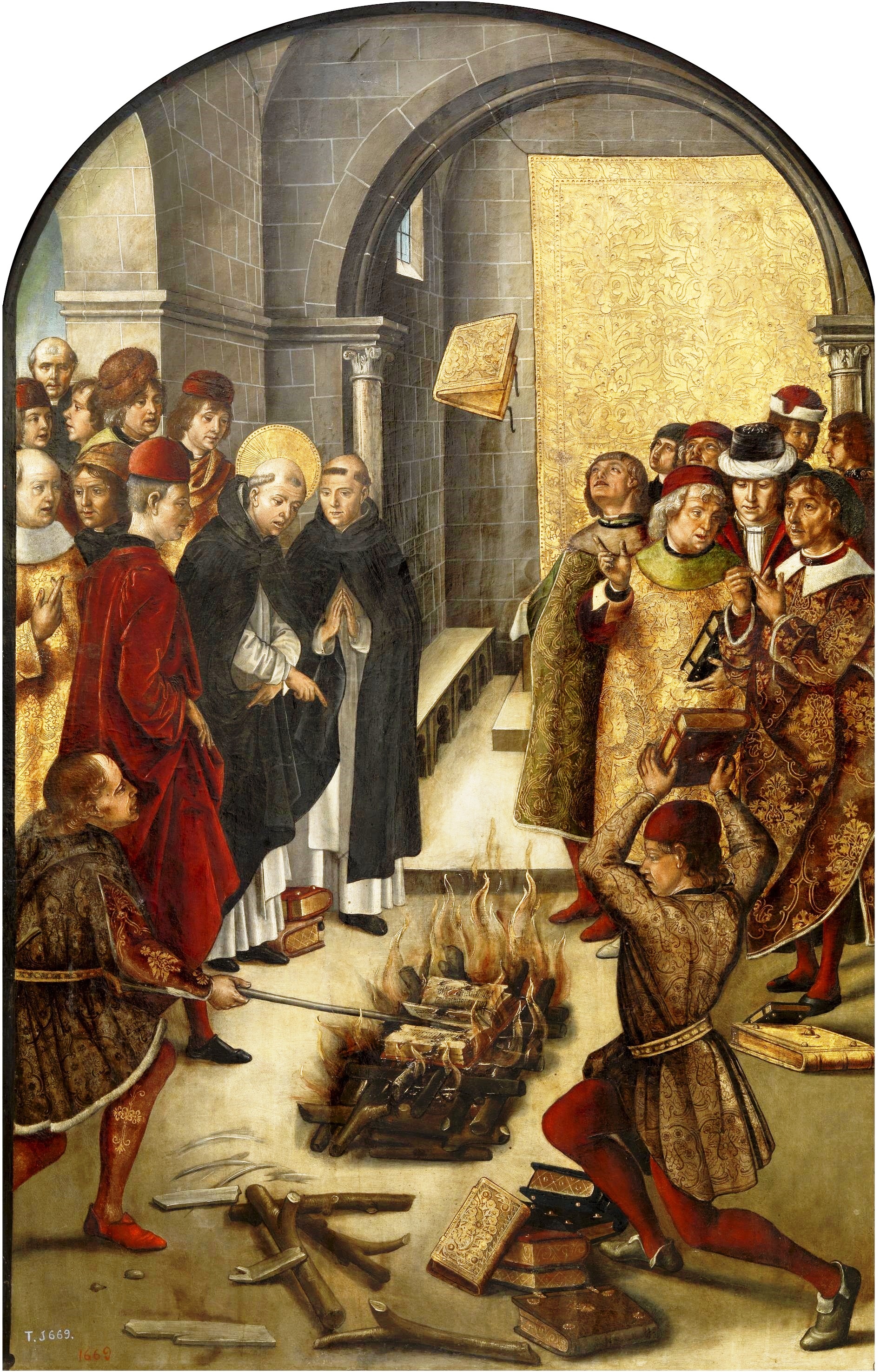 西班牙畫家 Pedro Berruguete 於15世紀末所繪名作《聖多明尼克與阿爾比派》（St Dominic and the Albigenses），描繪正統與異端書籍被投入火中檢驗真偽的傳奇場景